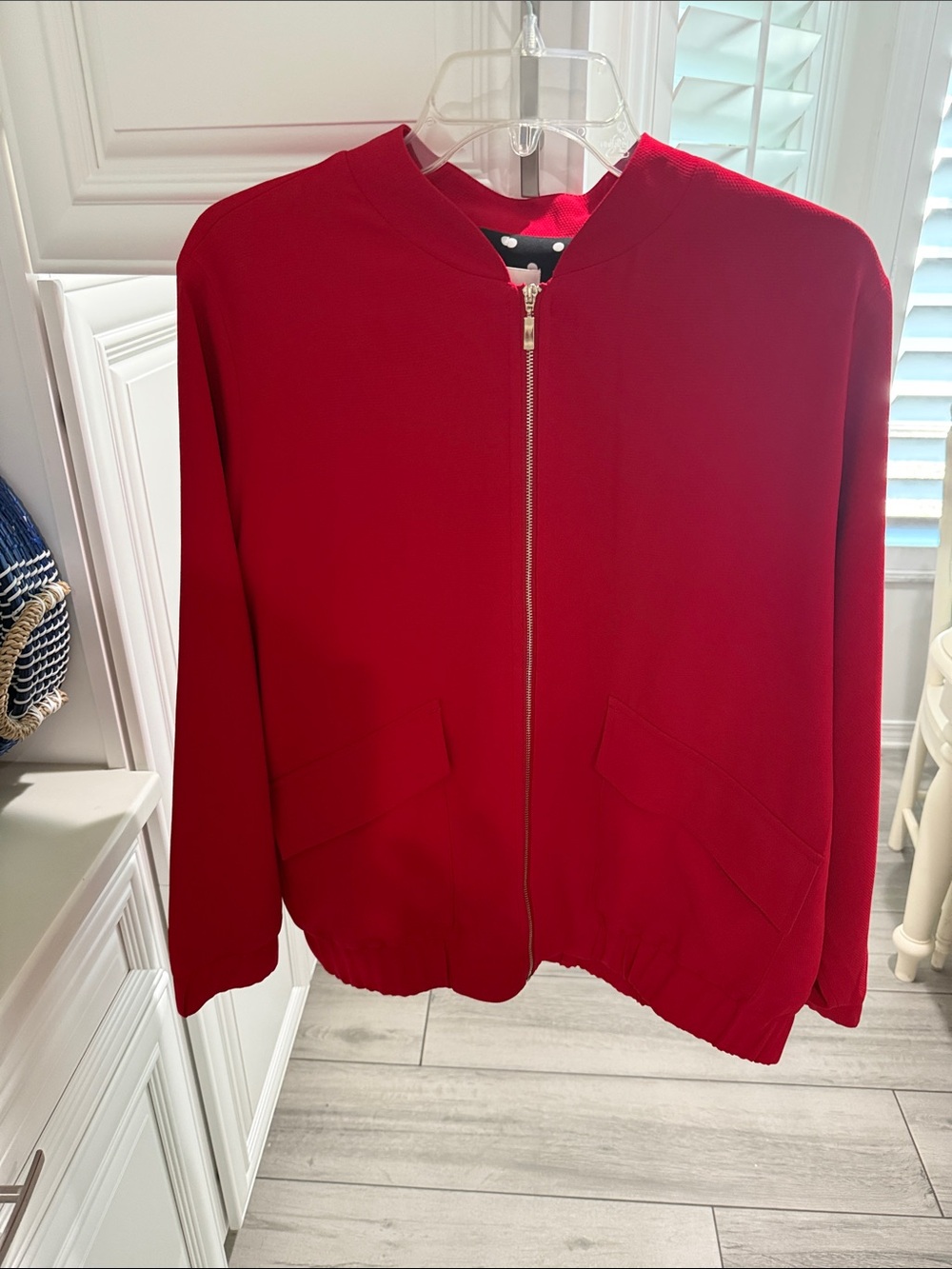 Chico's Red Bomber Jacket with Zip Front